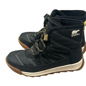 EUC Sorel Kids Size 13 Black and Tan “Whitney” II Waterproof Snow Boots